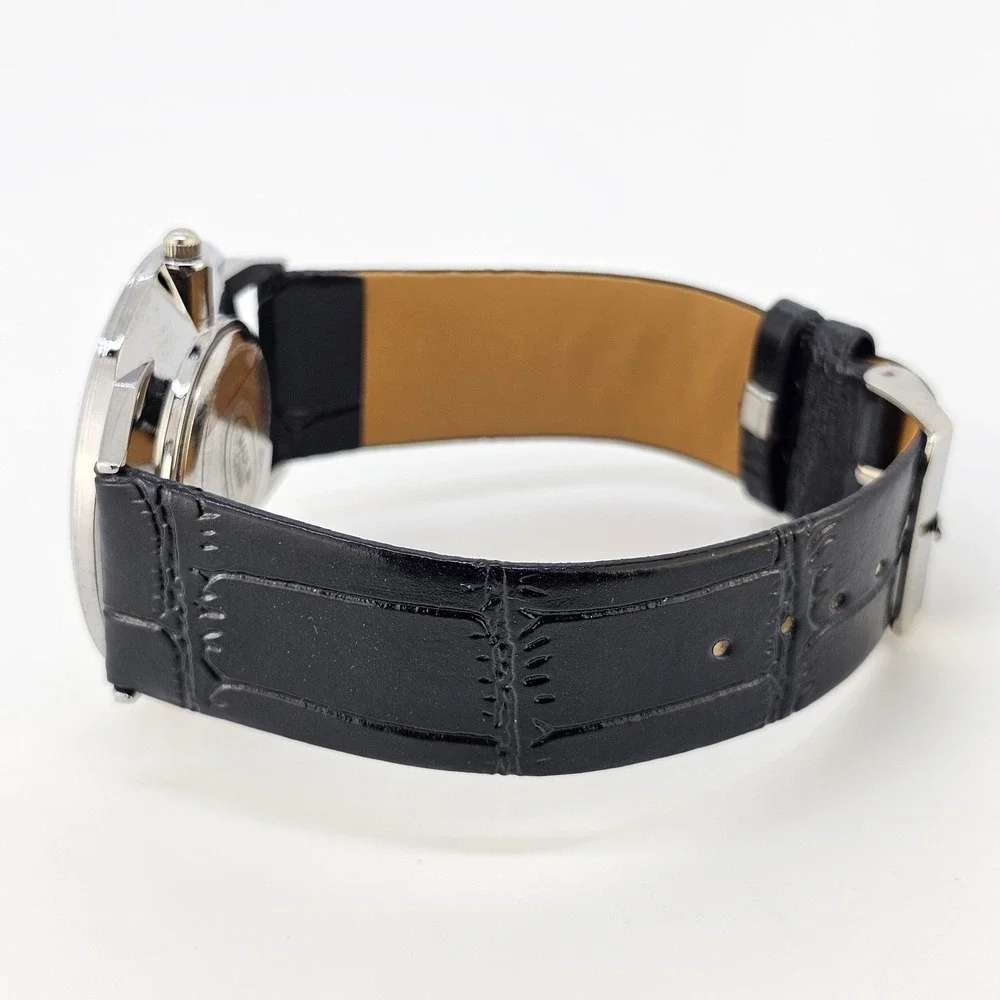 42MM Men's Watch‎ Roman Numerals Tan Dial Black Leather Bands New Battery